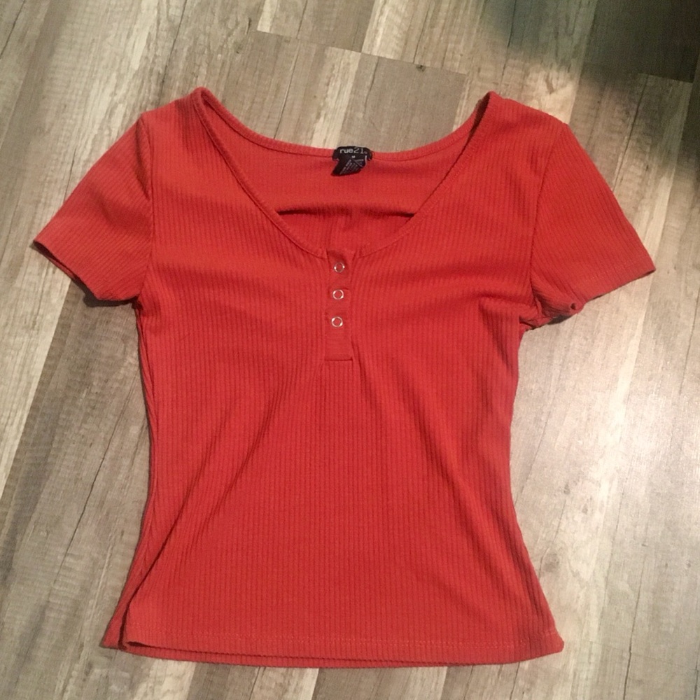 Rue 21 short sleeve ribbed top, Burnt Orange